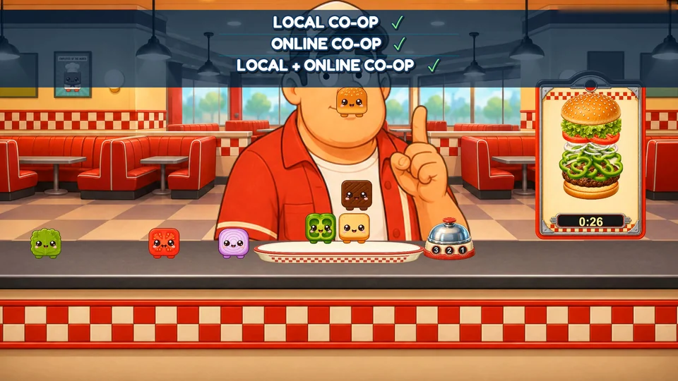 Squarelings stacking as burger ingredients in Fast Food